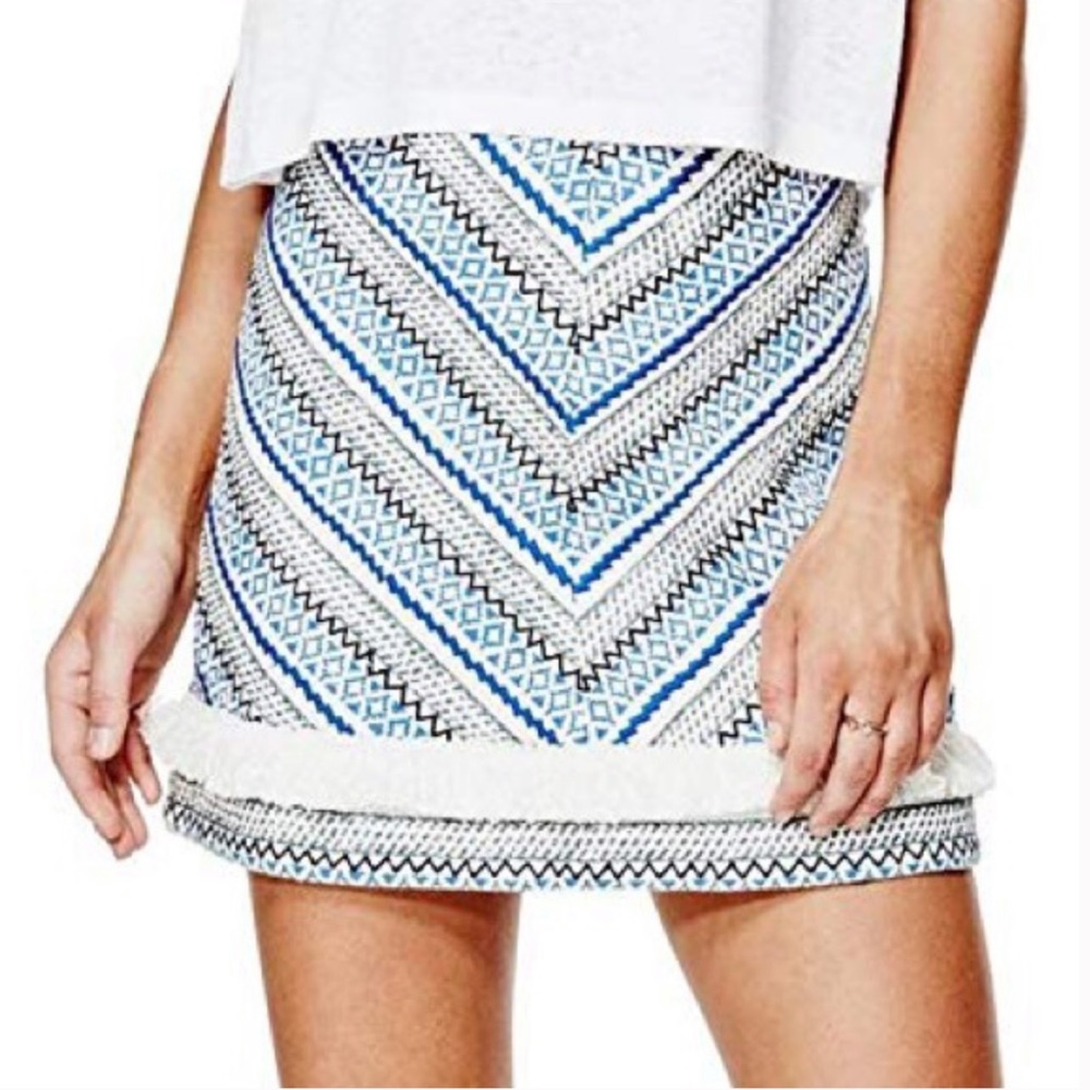 Guess Embroidered Fringe Mini Skirt
